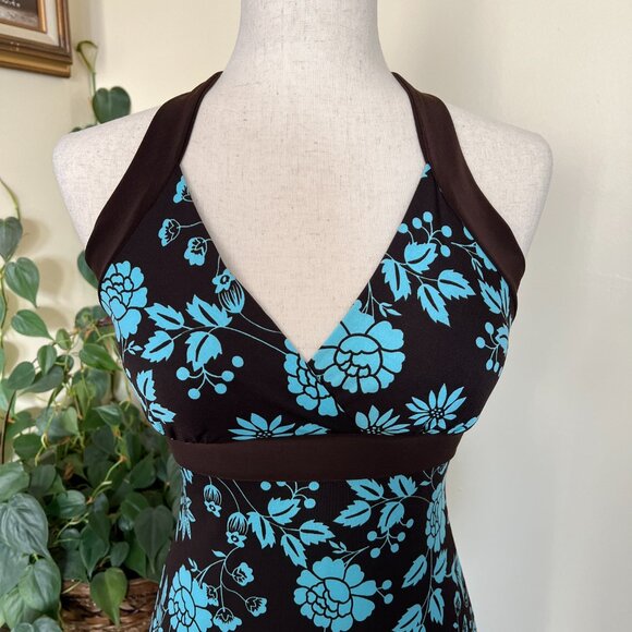 Body Central Brown & Blue Floral Summer Halter Dress sz S NEW - Picture 2 of 7